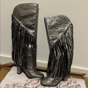 Jessica Simpson Metallic Fringe Over the Knee Boots